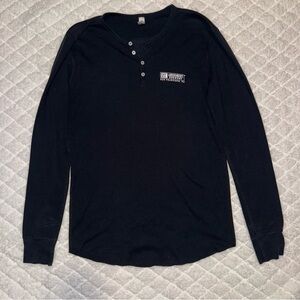 Black Long-Sleeve Henley Shirt with Chest Logo